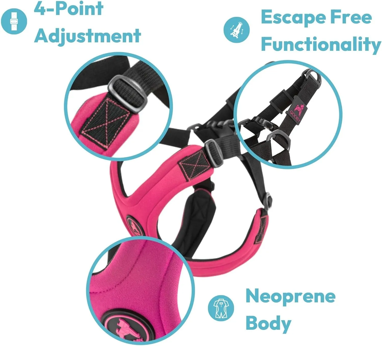 Gooby Escape Free Sport Harness - Black, Small - No Choke Step-in Patented Neoprene Dog Harness with Four-Point Adjustment for Small to Medium Dogs
