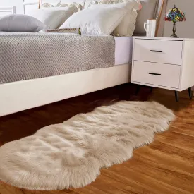 Goolela Beige Rug Runners 2x6 Fluffy Shag Faux Sheepskin Fur Machine Washable Area Rugs for Living Room Bedroom Floor Sofa Room Decor