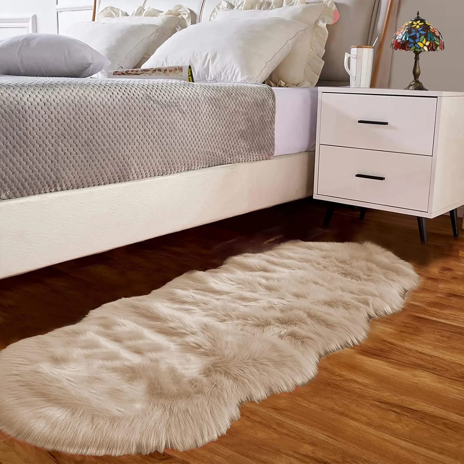 Goolela Beige Rug Runners 2x6 Fluffy Shag Faux Sheepskin Fur Machine Washable Area Rugs for Living Room Bedroom Floor Sofa Room Decor