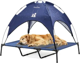GrandTies Cooling Elevated Dog Bed with Canopy  XL Portable Pet Cot for Outdoor & Indoor Use  Waterproof Removable Shade, Breathable Mesh, Slip-Resistant Feet, Easy Assembly  Blue Berry