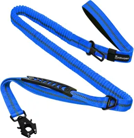 Heavy Duty Tactical Bungee Leash, 4-6FT Shock Absorbing Leash with 2 Padded Handles, Metal Carabiner Clip, Car Seatbelt, Reflective for Medium Large Dogs (Blue)