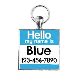 Hello My Name Is Square Pet ID Tag for Dogs and Cats- Choose Color