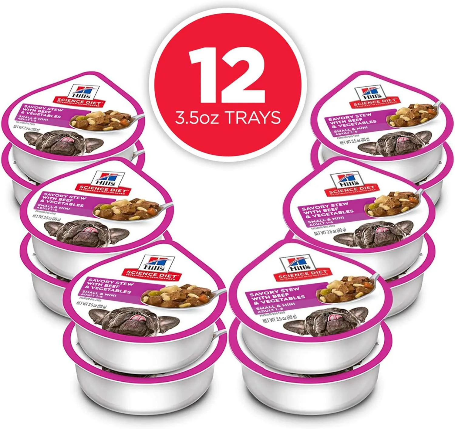 Hill's Science Diet Small & Mini, Adult 1-6, Small & Mini Breeds Premium Nutrition, Wet Dog Food, Beef & Vegetables Stew, 3.5 oz Tray, Case of 12