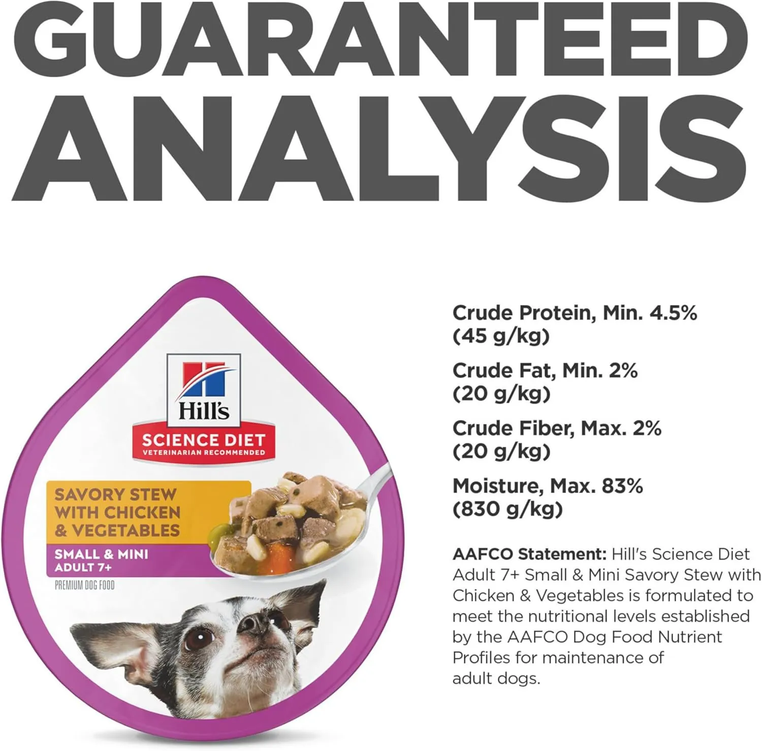 Hill's Science Diet Small & Mini, Senior Adult 7 , Small & Mini Breeds Senior Premium Nutrition, Wet Dog Food, Chicken & Vegetables Stew, 3.5 oz Tray, Case of 12