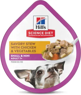 Hill's Science Diet Small & Mini, Senior Adult 7 , Small & Mini Breeds Senior Premium Nutrition, Wet Dog Food, Chicken & Vegetables Stew, 3.5 oz Tray, Case of 12