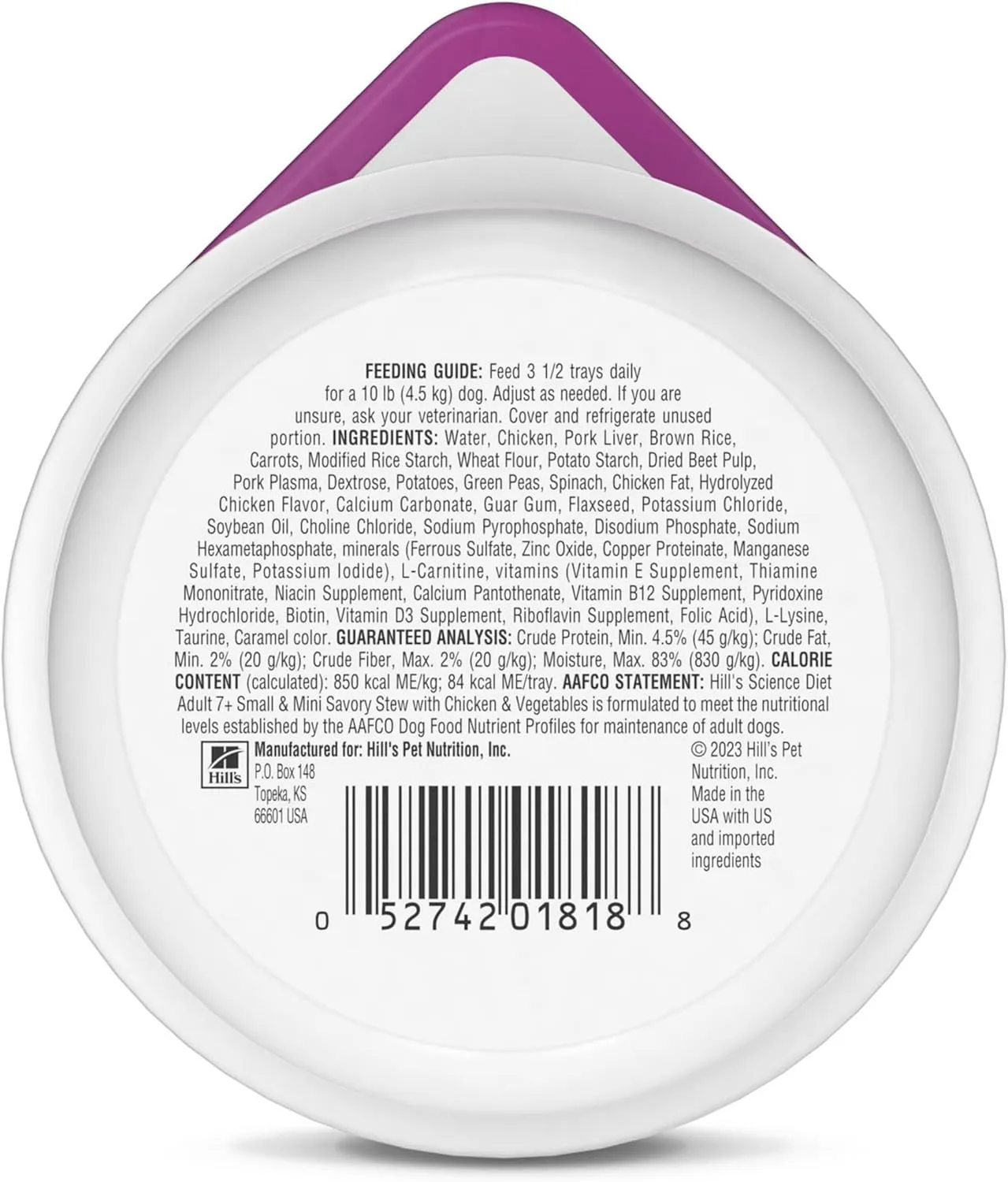 Hill's Science Diet Small & Mini, Senior Adult 7 , Small & Mini Breeds Senior Premium Nutrition, Wet Dog Food, Chicken & Vegetables Stew, 3.5 oz Tray, Case of 12