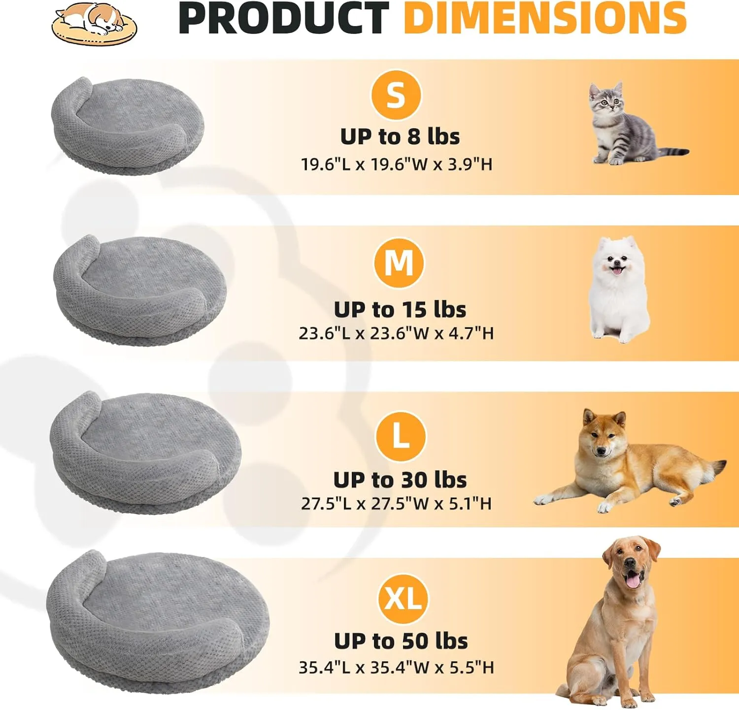 huraty Cat Bed for Indoor Cats, Washable Dog Sofa Bed Bolster Pet Bed Mat, Egg Crate Memory Foam Removable Cover, 19.6 x 3.9 x 1.5 Inch, Brown