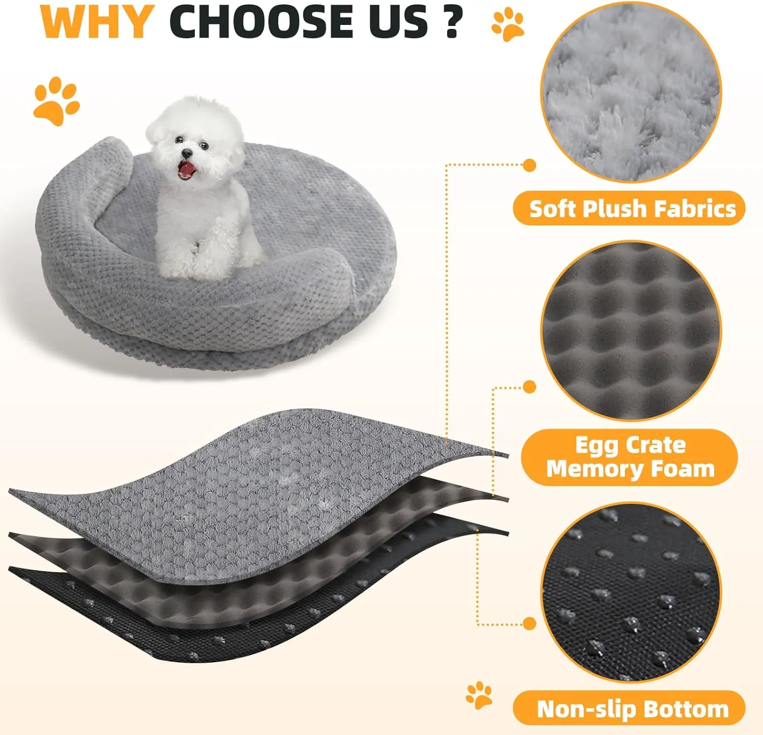 huraty Cat Bed for Indoor Cats, Washable Dog Sofa Bed Bolster Pet Bed Mat, Egg Crate Memory Foam Removable Cover, 19.6 x 3.9 x 1.5 Inch, Brown