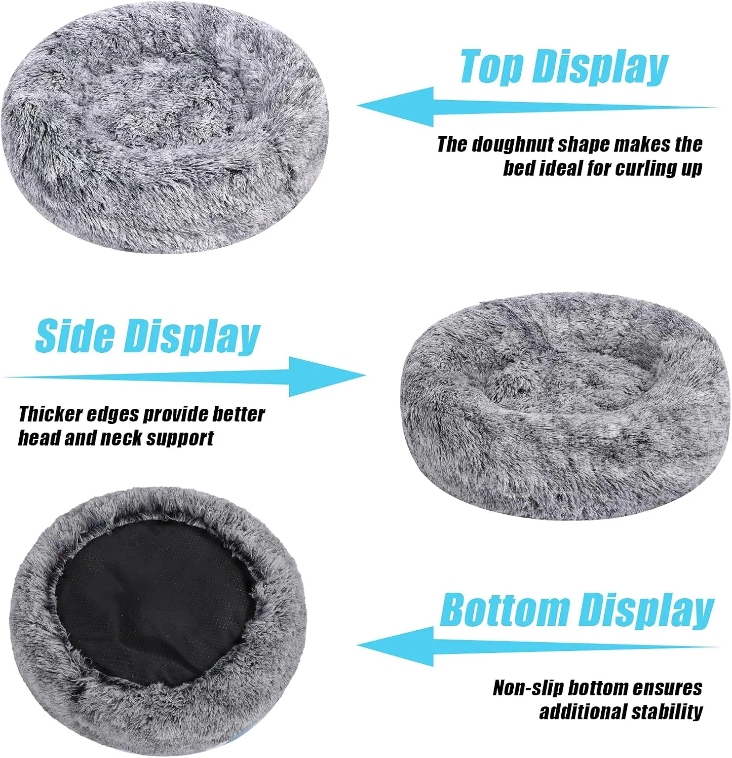 HYQ Small Dog Bed, Cat Beds for Indoor Cats, Pet Beds for Small Dogs, Fluffy Faux Fur Plush Small Dog Bed, Washable Puppy Bed with Anti-Slip Bottom, Dog Bed Small Size Dog (Gray-White, 20 Inch)
