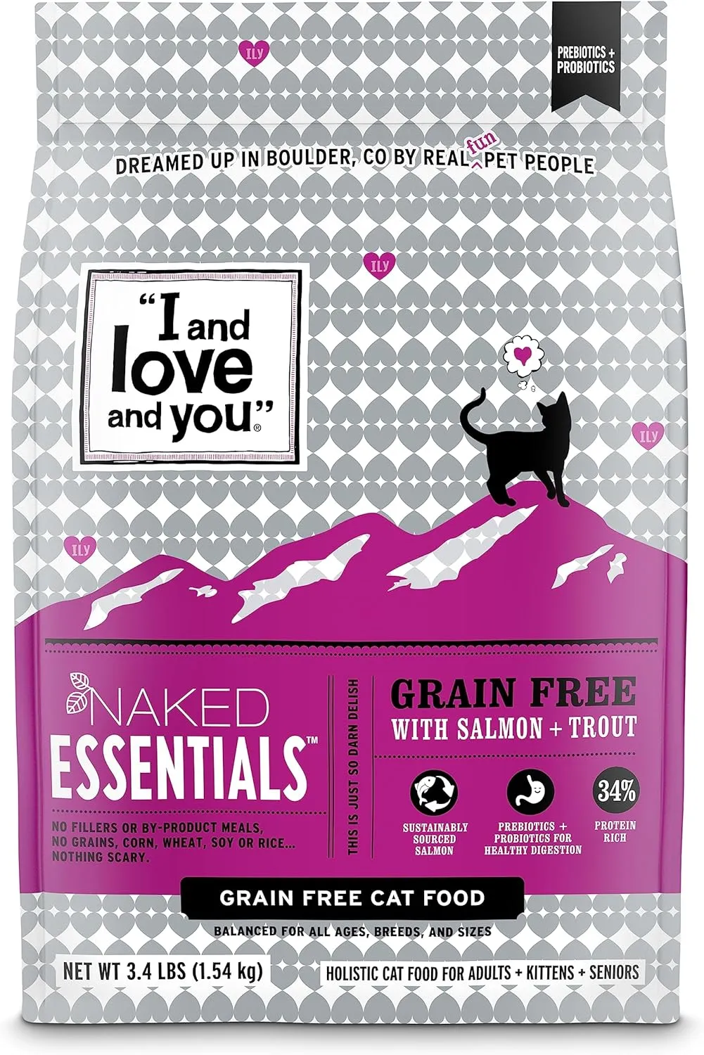 I and love and you Naked Essentials Dry Cat Food - Salmon   Trout - Grain Free, Real Meat, No Fillers, Prebiotics   Probiotics, 3.4lb Bag