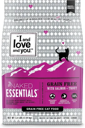 I and love and you Naked Essentials Dry Cat Food - Salmon   Trout - Grain Free, Real Meat, No Fillers, Prebiotics   Probiotics, 3.4lb Bag