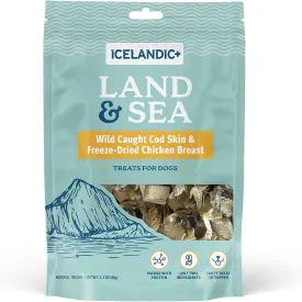 Icelandic  Land & Sea Wild Caught Cod Skin & Freeze-Dried Chicken Breast - 2.4oz Bag, Dog Treat & Food Topper, 2 Ingredient, No Preservatives, Natural