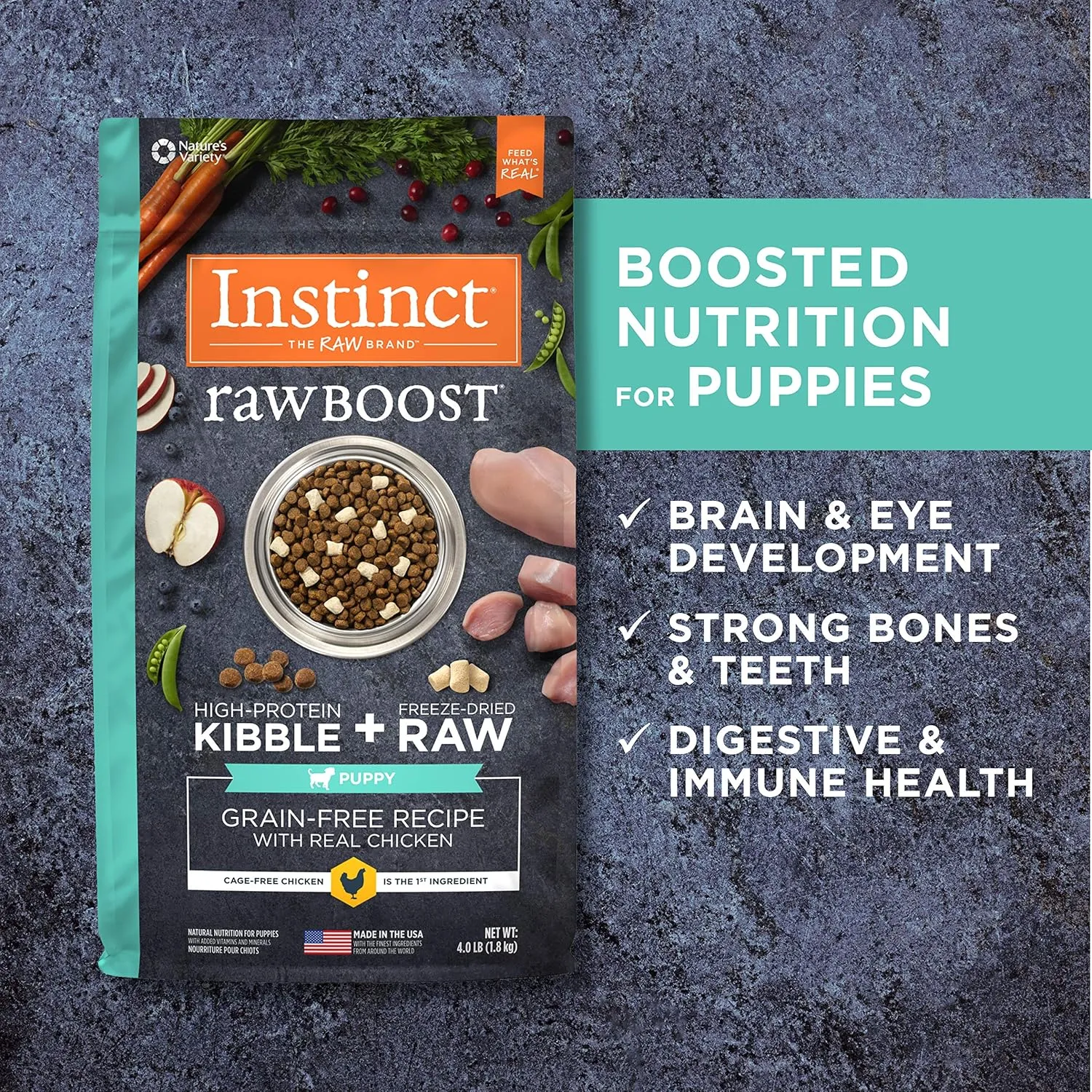 Instinct Raw Boost Puppy, Natural Dry Dog Food with Freeze Dried Pieces, Grain Free Recipe - Real Chicken, 4 lb. Bag