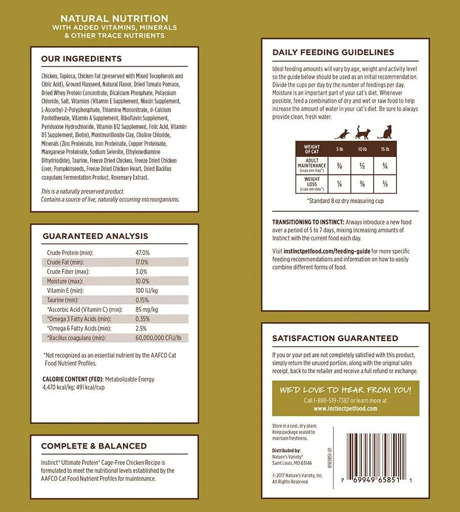 Instinct Ultimate Protein, Natural Dry Cat Food, Grain Free Recipe - Cage Free Chicken, 4 lb. Bag