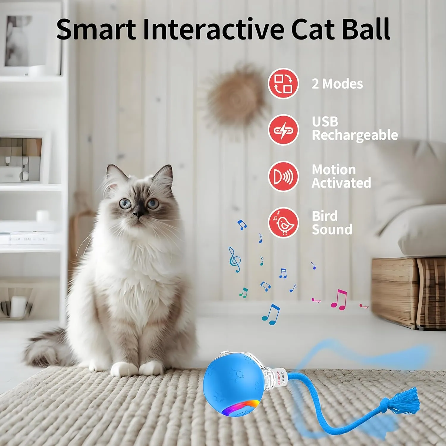 Interactive Cat Ball Toy  Motion Activated, RGB Lighting, 3 Motion Modes-Automatic Cat Ball for Bored Indoor Cats(Blue)