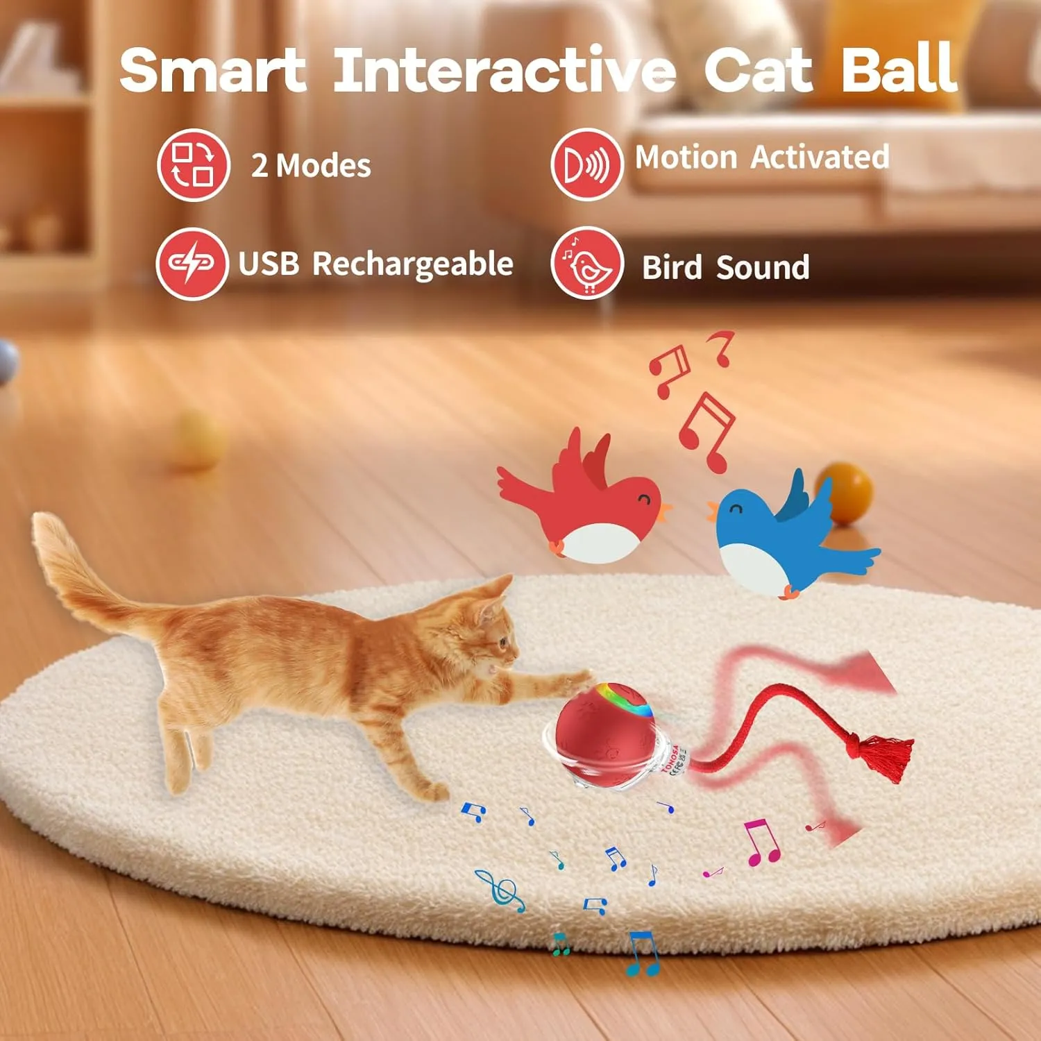 Interactive Cat Toys for Bored Indoor Cats - Motion Activated, RGB Lighting, 2 Speed Settings & 3 Modes - for Cats & Kittens!