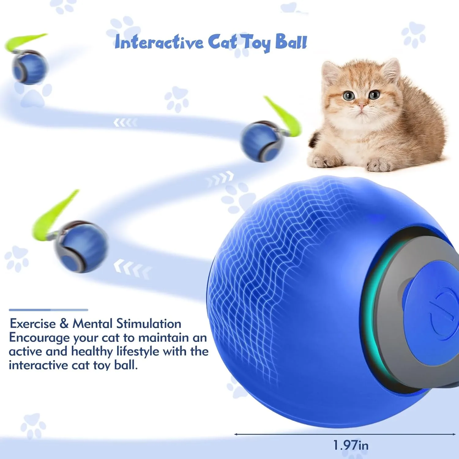 Interactive Cat Toys for Indoor Cats, Automatic Speedy Moving Cat Toy Turbo Ball with Tail 3.0 for Bored Indoor Adult Cats, Rechargeable Chase Motion Activated Kitten Toys - Blue