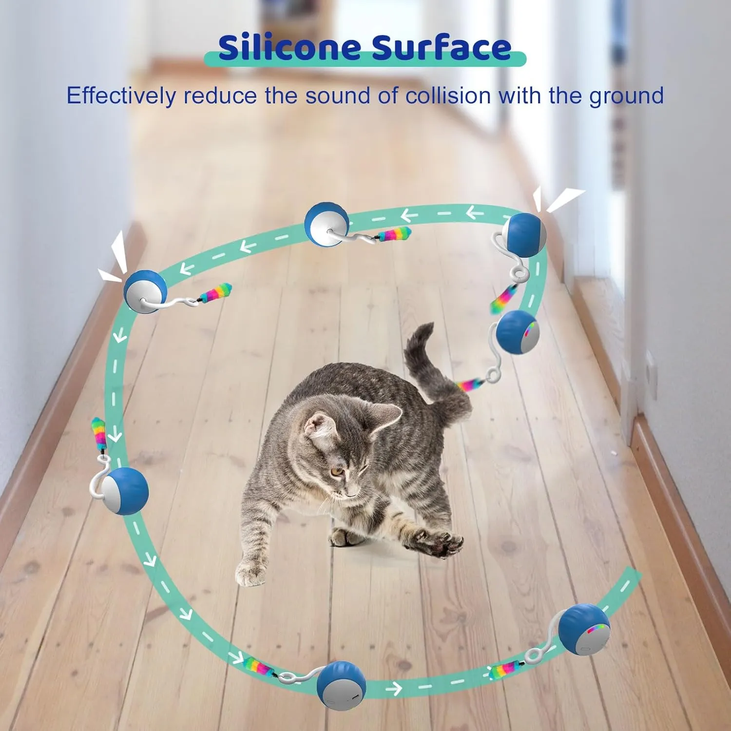 Interactive Cat Toys for Indoor Cats, DIY 5 in 1 Automatic Moving Cat Ball Toys/Puppies Toys with LED Rainbow Lights, Smart Sounds&Touch Control Cat Toys,USB Rechargeable (Blue)