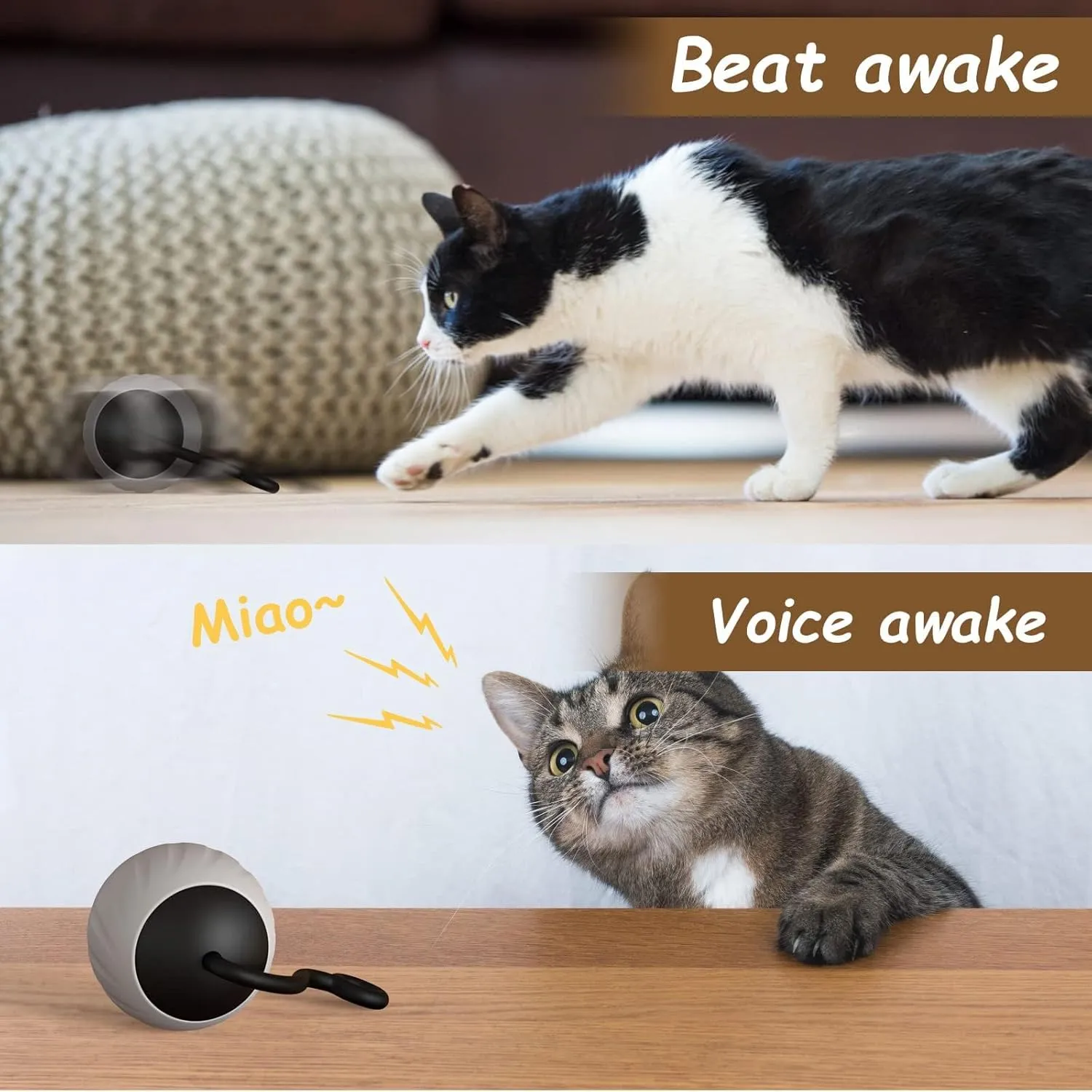 Interactive Cat Toys for Indoor Cats, DIY 5 in 1 Automatic Moving Cat Ball Toys/Puppies Toys with LED Rainbow Lights, Smart Sounds&Touch Control Cat Toys,USB Rechargeable (Grey)