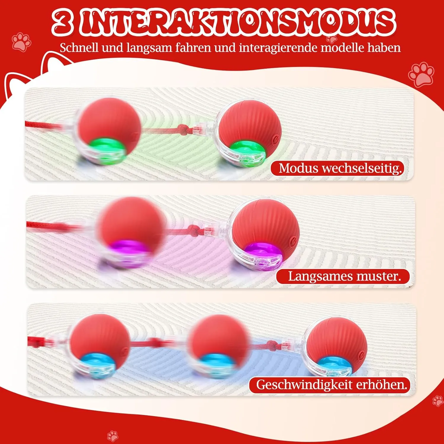 Interactive Cat Toys for Indoor Cats - Interactive Puppy Toys Ball with Tail,Realistic Bird Chirping,Smart Obstacle Avoidance and Auto Restart,Cat Puzzle Toys for Bored Indoor Adult Cats and Dog(Red)