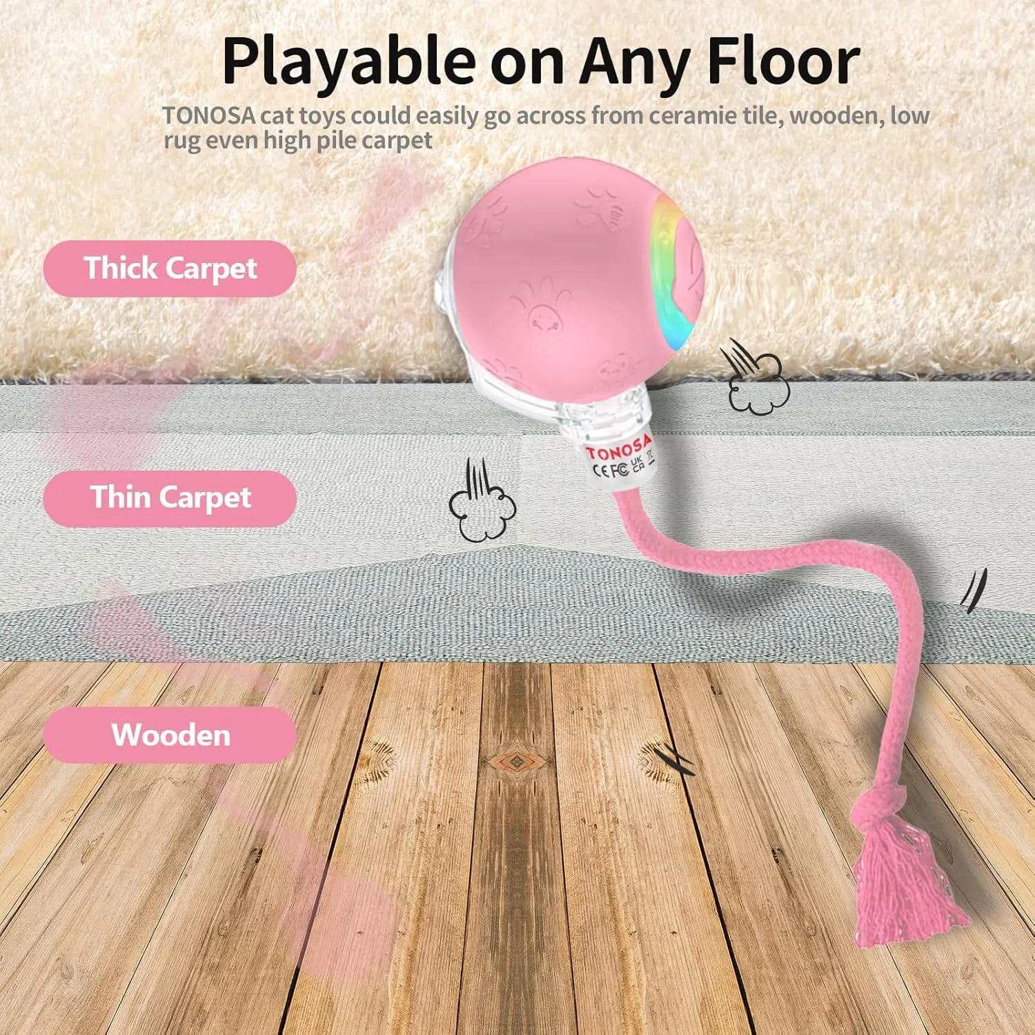 Interactive Toys for Indoor Cats with Birds Chirping and RGB Light - Motion Activated Ball for Bored Adult Cats