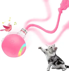 Interactive Toys for Indoor Cats with Birds Chirping and RGB Light - Motion Activated Ball for Bored Adult Cats