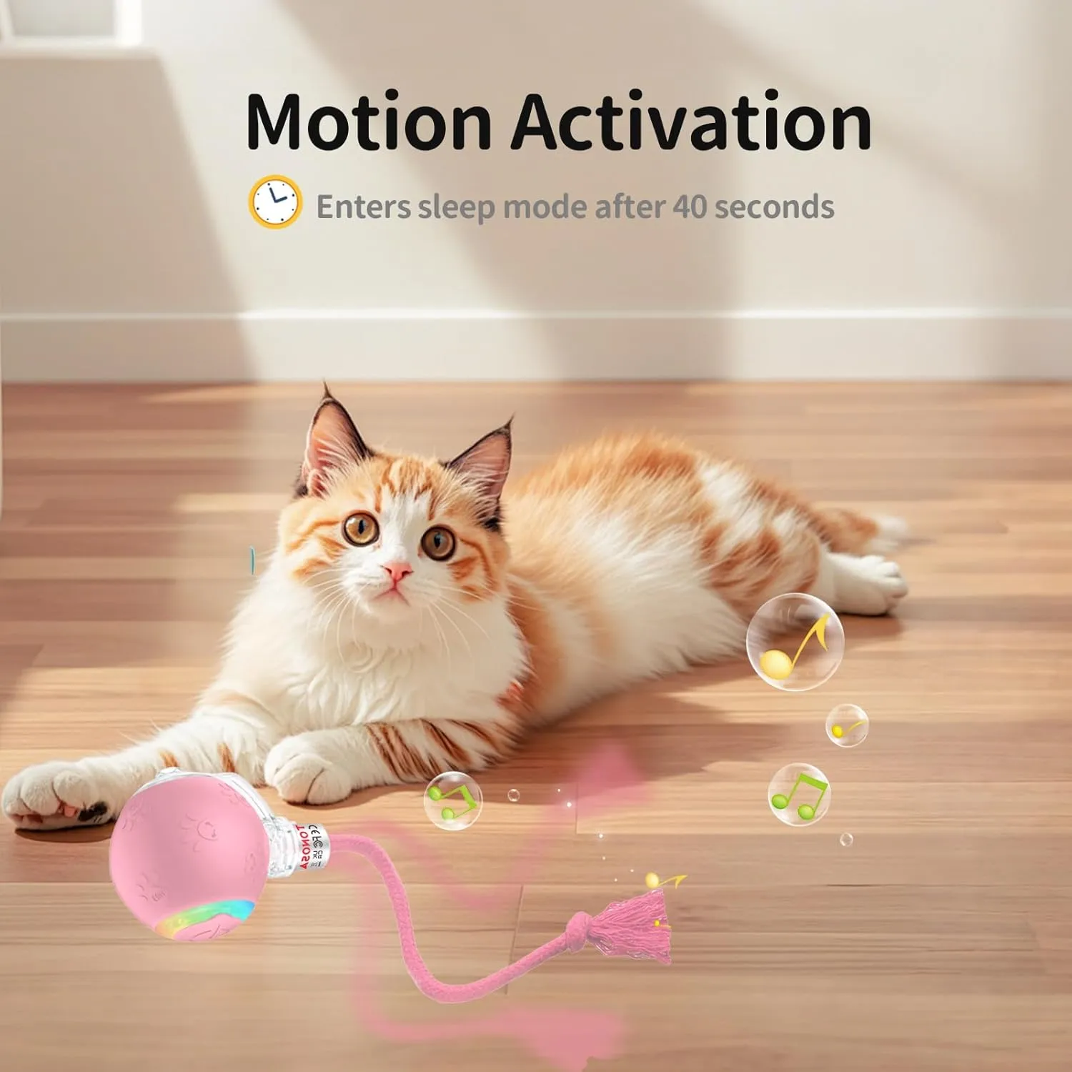 Interactive Toys for Indoor Cats with Birds Chirping and RGB Light - Motion Activated Ball for Bored Adult Cats