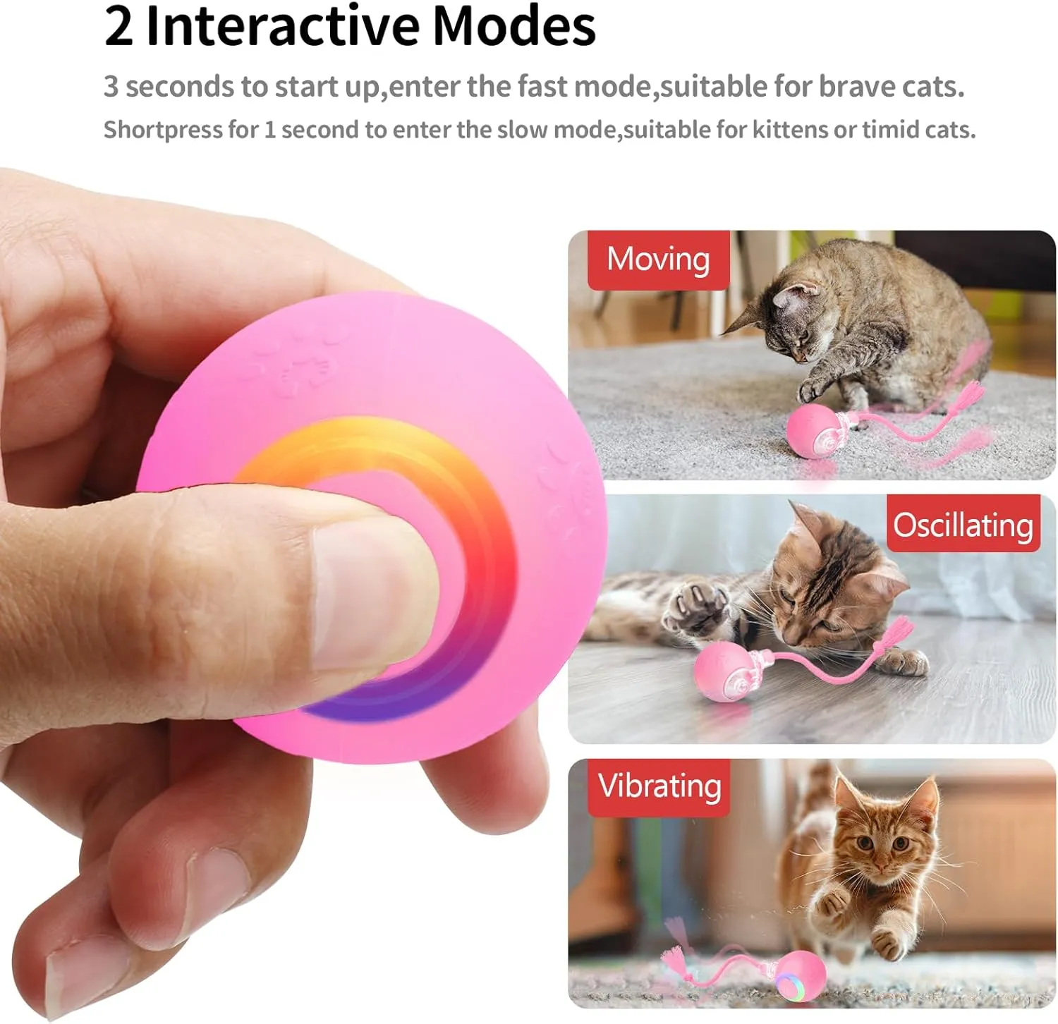 Interactive Toys for Indoor Cats with Birds Chirping and RGB Light - Motion Activated Ball for Bored Adult Cats