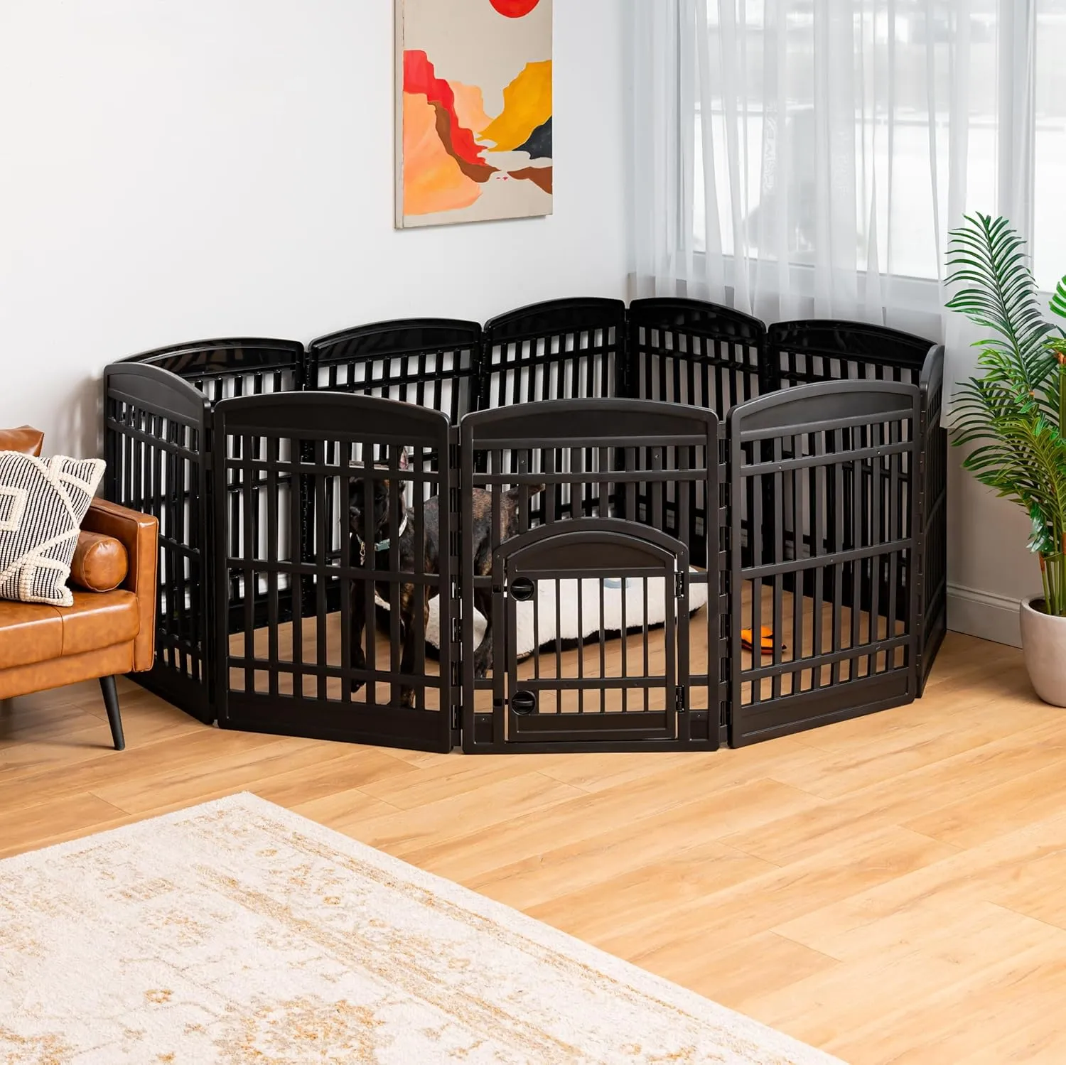 IRIS USA 35" 10-Panel Pet Dog Puppy Playpen with Door, Small, Medium, and Large Dogs, Keep Pets Secure, Easy Assembly & Storying, Customizable, Black
