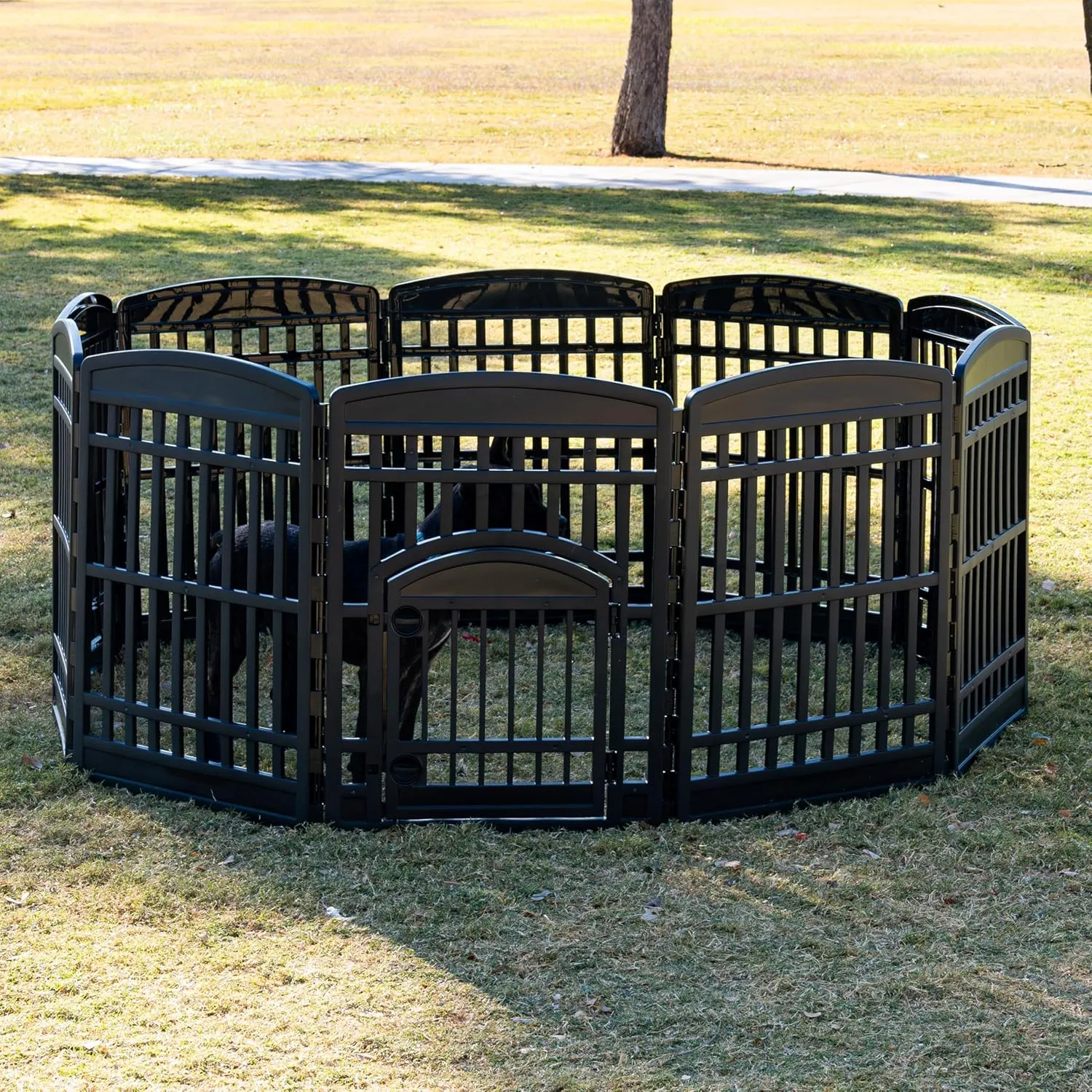 IRIS USA 35" 10-Panel Pet Dog Puppy Playpen with Door, Small, Medium, and Large Dogs, Keep Pets Secure, Easy Assembly & Storying, Customizable, Black