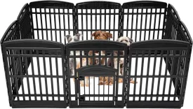 IRIS USA 35" 10-Panel Pet Dog Puppy Playpen with Door, Small, Medium, and Large Dogs, Keep Pets Secure, Easy Assembly & Storying, Customizable, Black