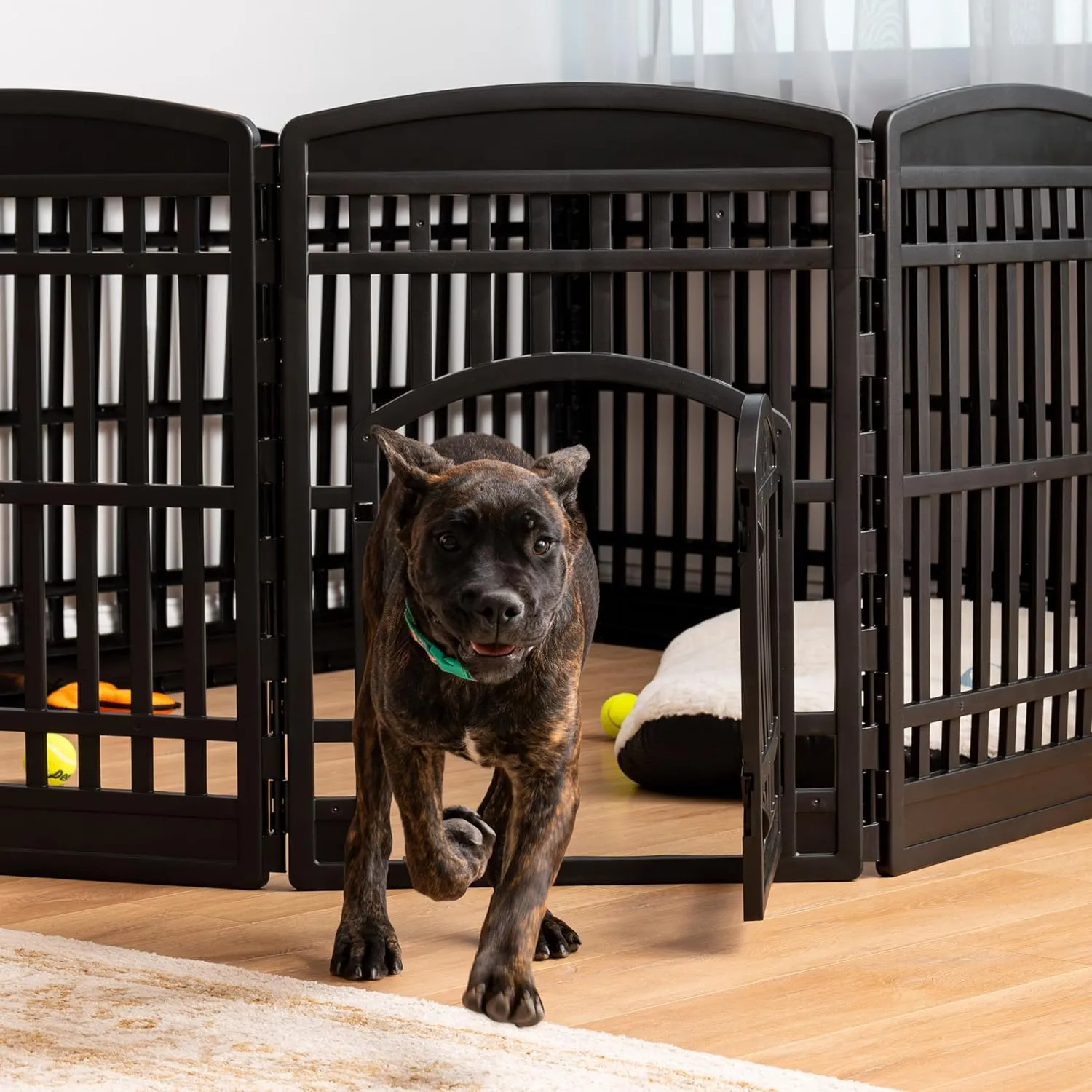 IRIS USA 35" 10-Panel Pet Dog Puppy Playpen with Door, Small, Medium, and Large Dogs, Keep Pets Secure, Easy Assembly & Storying, Customizable, Black