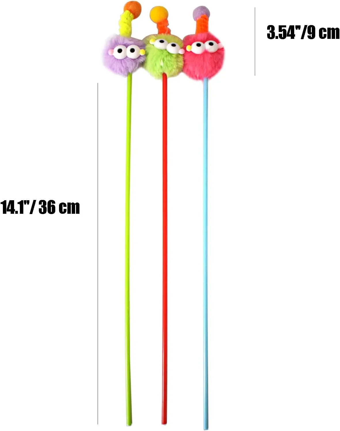 IUHKBH Cat Wands, 3 PCS Fluffy Ball Teaser Wands Interactive Kitten Toys No Noise Pet Gift