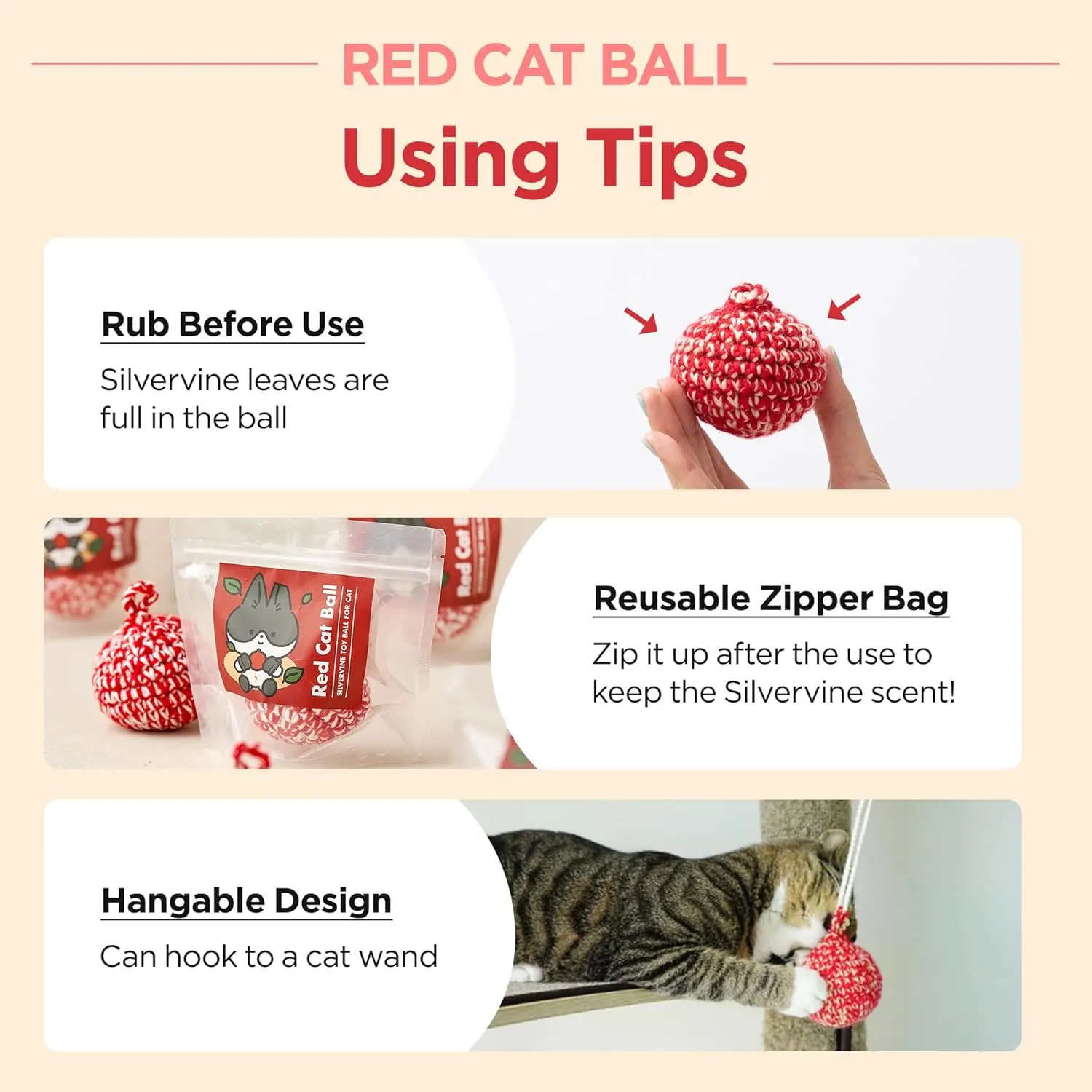 JAYU PET Red Cat Ball [W/O Bell Version] - Handmade Silvervine Cat Toy with Catnip, Interactive Matatabi Ball for Indoor Cats & Kittens, Feline Play Toy & Gift (2.7 inch)