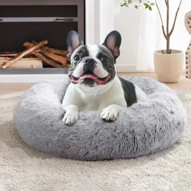 JOLLYVOGUE Calming Dog & Cat Bed for Small Dogs, Anti-Anxiety Donut Cuddler Cozy Soft Round Bed with Anti-Slip Bottom, Fluffy Faux Fur Plush Cushion Beds for Small Medium Dogs, 23"/Smoke Gray