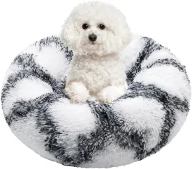 JOLLYVOGUE Donut Dog & Cat Bed, Anti-Anxiety Calming Round Pet Bed for Small Dogs, Washable Fluffy Faux Fur Donut Cushion Beds for Small Medium Pets (24')