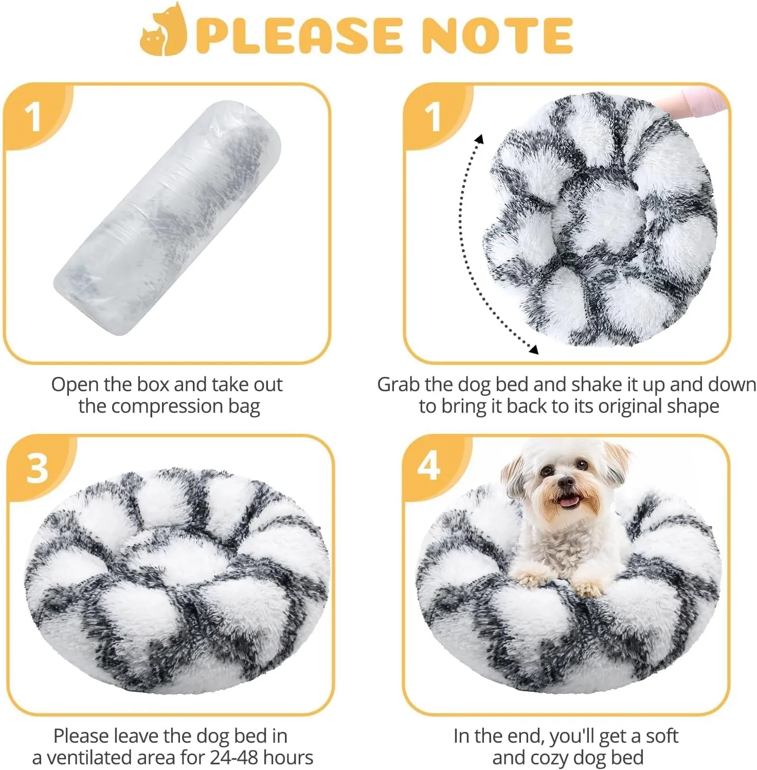 JOLLYVOGUE Donut Dog & Cat Bed, Anti-Anxiety Calming Round Pet Bed for Small Dogs, Washable Fluffy Faux Fur Donut Cushion Beds for Small Medium Pets (24')