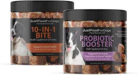 JustFoodForDogs 10-in-1 Multifunctional & Probiotic Supplement Soft Chews for Dogs Plant-Based, Human Grade, Digestive Health Support, Diarrhea -45 Count of Each, 90 Chews Total