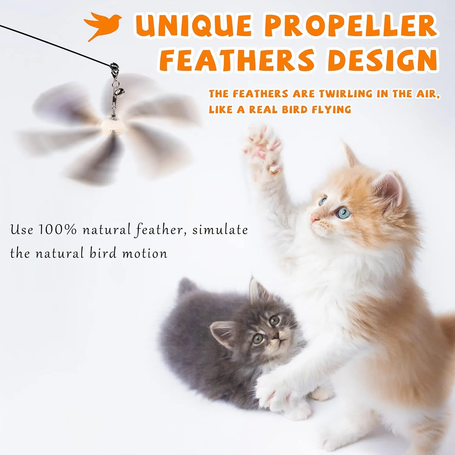 JXFUKAL Cat Wand Toys, Interactive Cat Teaser with 3 Feather Refills, 29'' Flexible Steel Wire, Sturdy Wood Handle & Bell for Indoor Kitty Kitten
