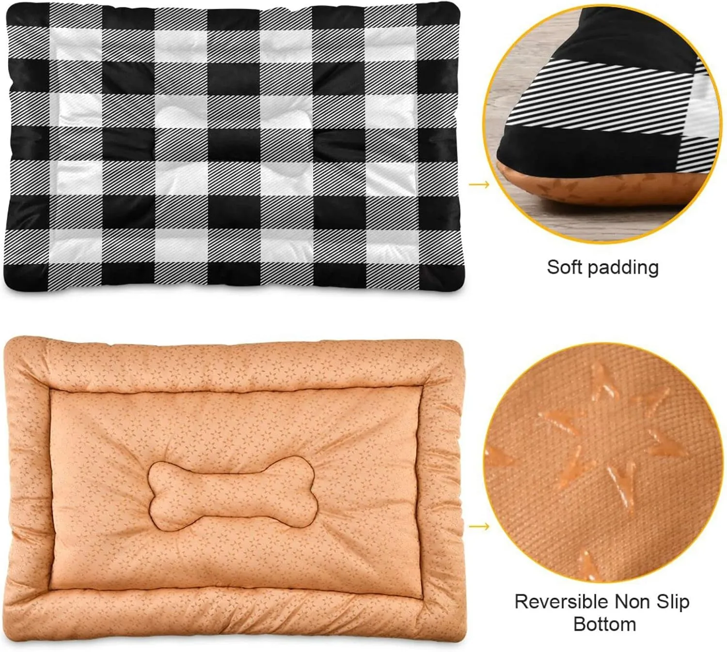 Kigai Black & White Buffalo Plaid Pet Bed Mat for Dog Cat Crate Pad Non-Slip Bottom Design Washable Cushion Padding Pet Sleeping Bed, 36"x24"
