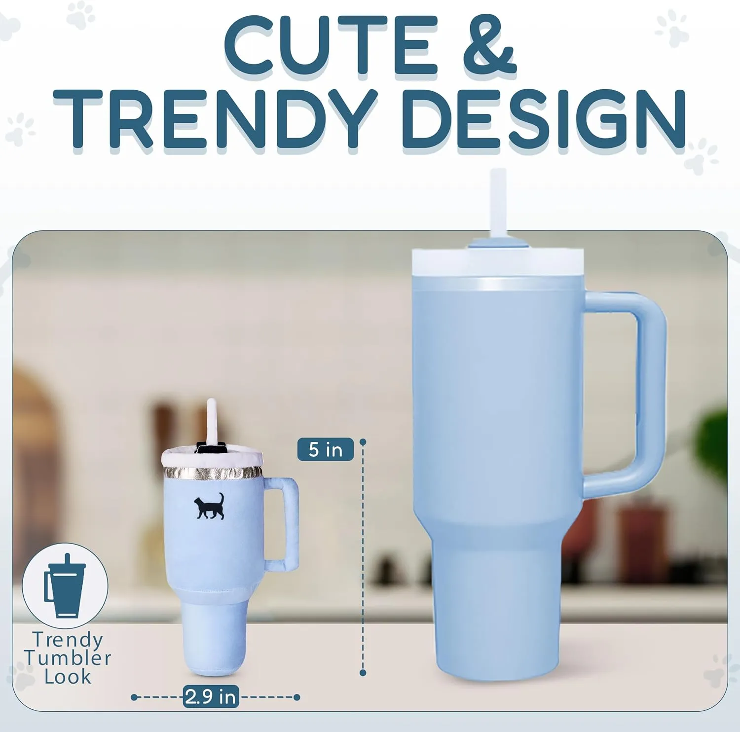 Kitty Cup Tumbler Cat Toy with Catnip- Funny & Cute Cat Birthday Toy Gift, Crinkle & Plush for Ideal Indoor Play, Kitten Must-Have (Chambray Blue)