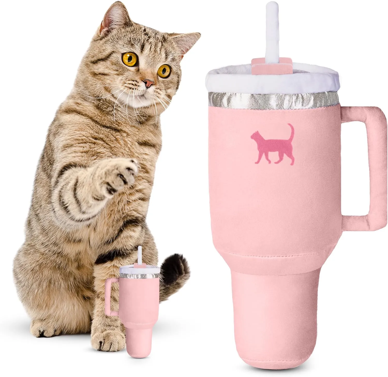 Kitty Cup Tumbler Cat Toy with Catnip- Funny & Cute Cat Birthday Toy Gift, Crinkle & Plush for Ideal Indoor Play, Kitten Must-Have (Pink Peach Dust)