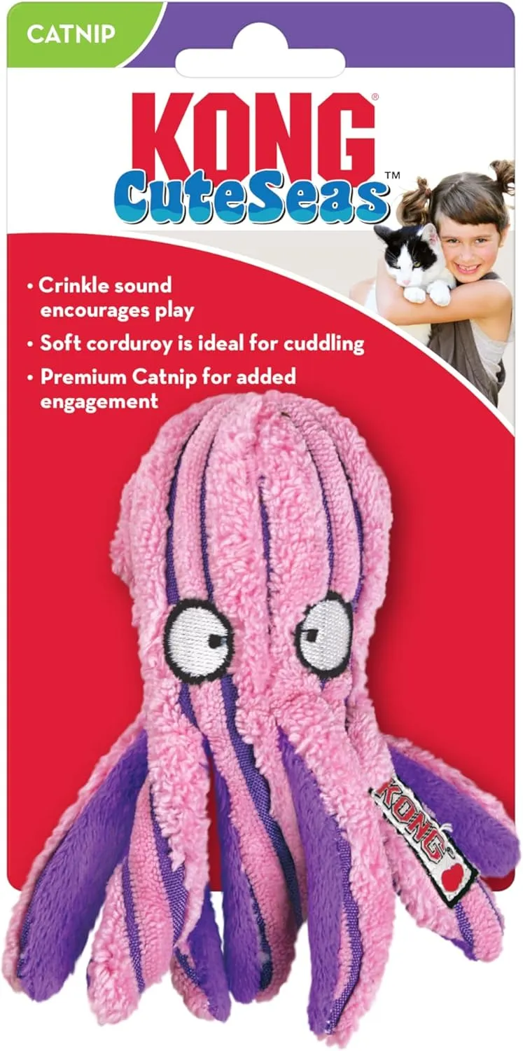 KONG CuteSeas Octopus Cat Toy  Plush Catnip Crinkle Toy for Indoor Cats, Soft Corduroy, Interactive Play