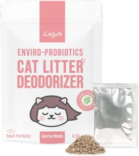 Lady N Cat Litter Deodorizer  Litter Box Odor Eliminator with Enviro-Probiotics,Cation Odor Control,Natural Ingredients Safe for Cats, Extends Litter Lifespan,Refreshing Woody Scent, 10g x 15Packets