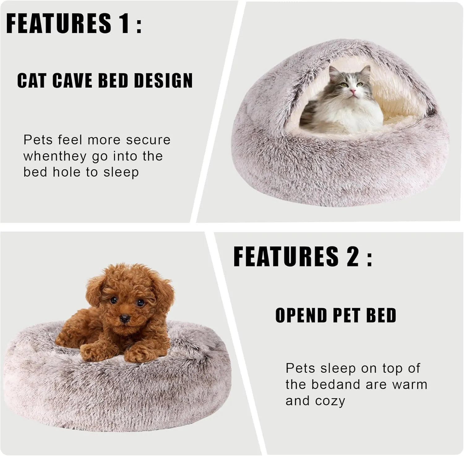 Lapcatz Nest Bed, Small Dog Bed, Cozy Cat Cave Bed, Cat Beds for Indoor Cats Washable,Calming Dog Beds & Cat Cave Bed with Hooded Cover, Non-Slip Cat Beds (Coffee-Long-haired,50cm/19.7inch)