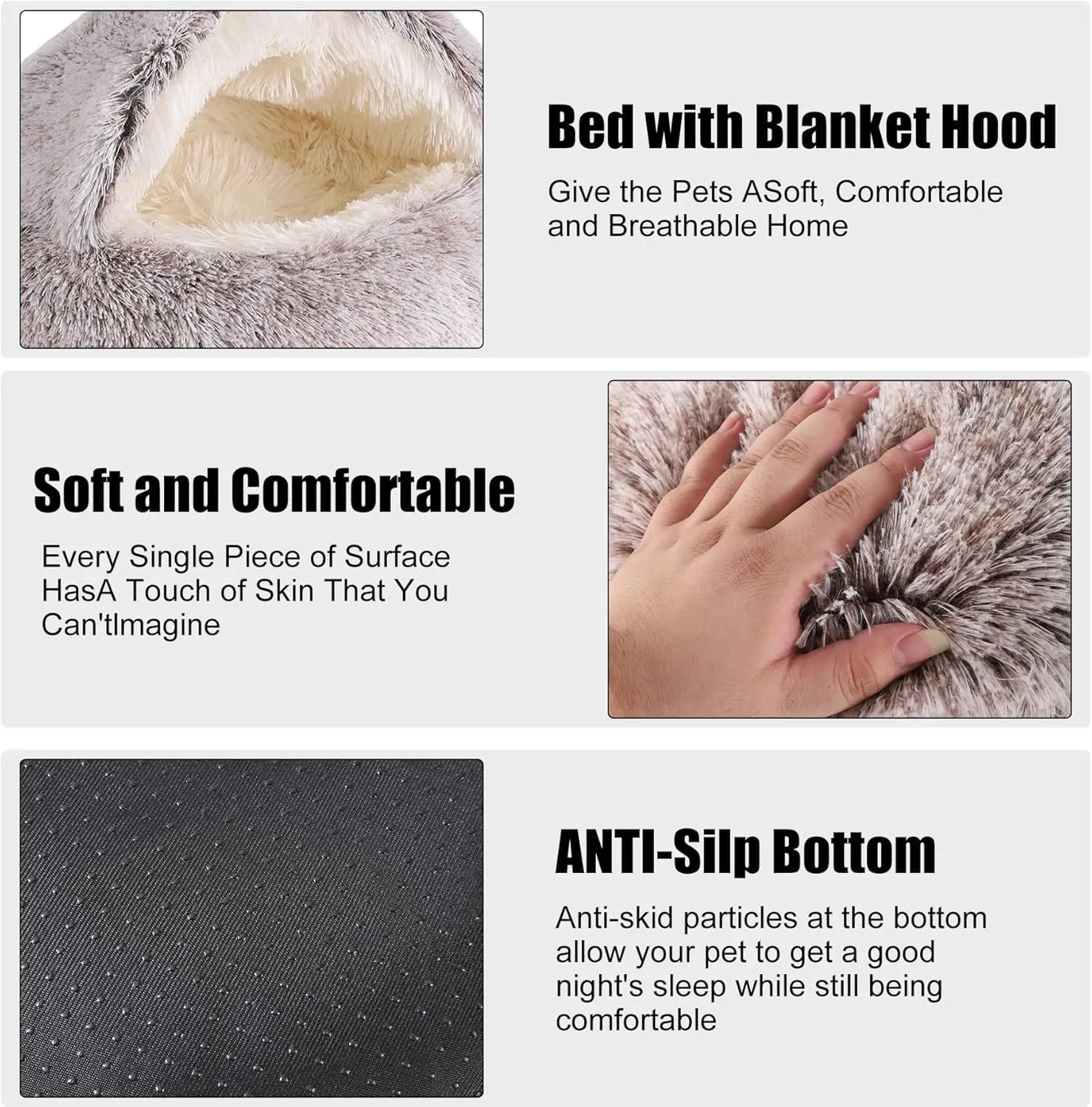 Lapcatz Nest Bed, Small Dog Bed, Cozy Cat Cave Bed, Cat Beds for Indoor Cats Washable,Calming Dog Beds & Cat Cave Bed with Hooded Cover, Non-Slip Cat Beds (Coffee-Long-haired,50cm/19.7inch)