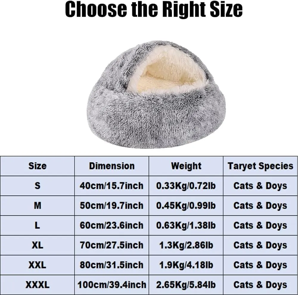 Lapcatz Nest Bed, Small Dog Bed, Cozy Cat Cave Bed, Cat Beds for Indoor Cats Washable,Calming Dog Beds & Cat Cave Bed with Hooded Cover, Non-Slip Cat Beds (Coffee-Long-haired,50cm/19.7inch)