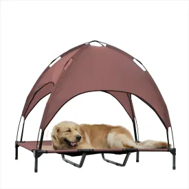 Large Elevated Dog Bed with Canopy - Upgraded 48IN Outdoor Raised Dog Cot Bed with Removable Shade Tent, Pet Cot Brown (L Size)