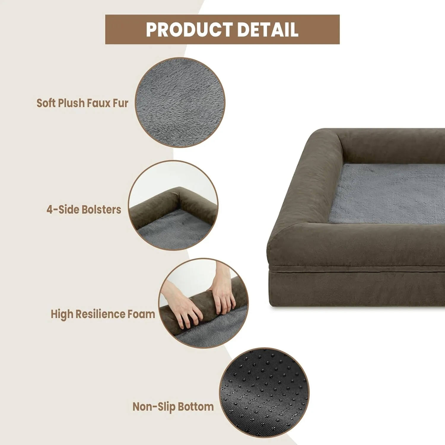 Large Orthopedic Dog Bed for Large Dogs, Gel Memory Foam Waterproof Dog Bed with Removable Washable Cover, 4-Sides Removable Bolster Pet Sofa with Non-Slip Bottom, Dark Green
