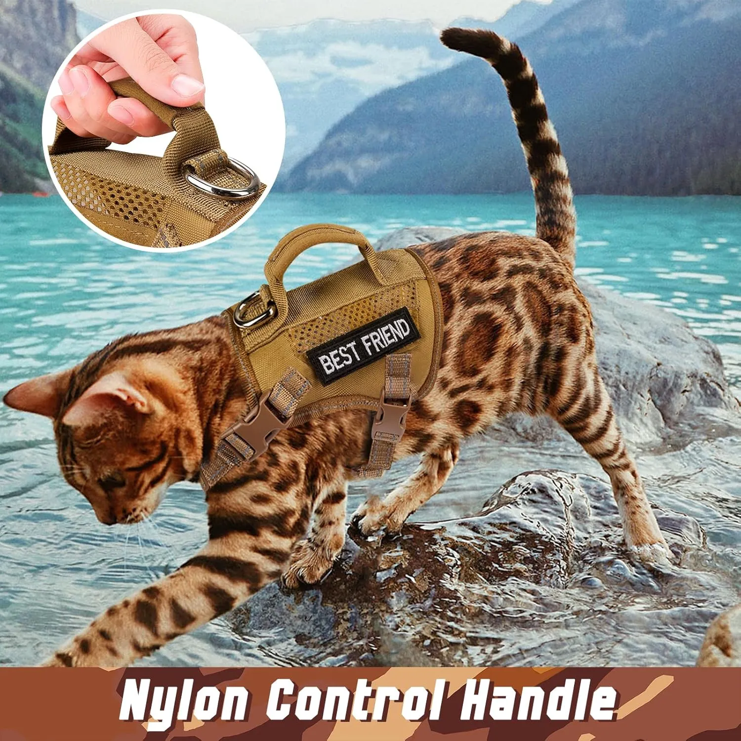 Large Tactical Cat Harness with Handle, Air Mesh Adult Cat Walking Vest Harness Escape Proof, Reflective, Adjustbale, Breathable